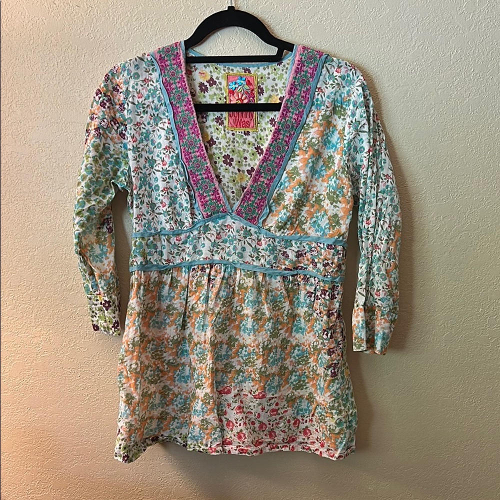 Johnny Was Floral 3/4 Sleeve Blouse